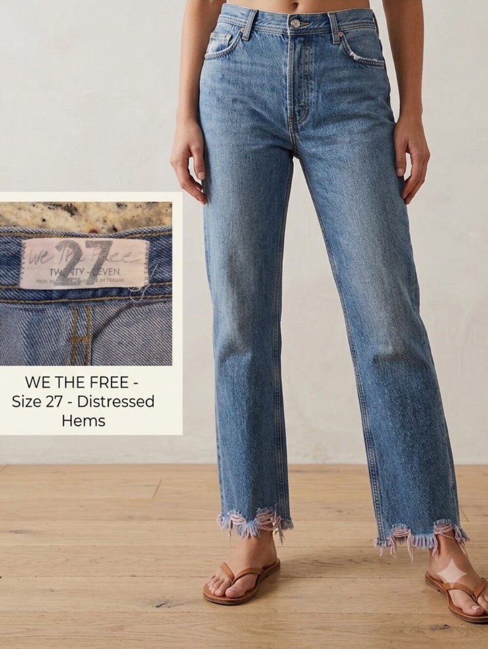 We The Free Light Wash Denim Jeans Pink Distressed Hem Size 27